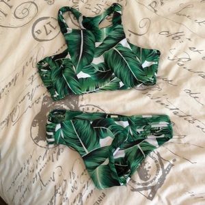 Botanical tropical palm print bikini
